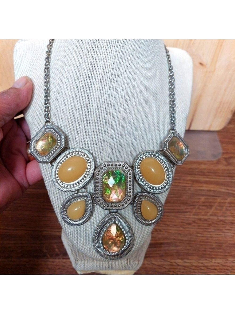 Opalescent and Butterscotch Statement Costume Necklace